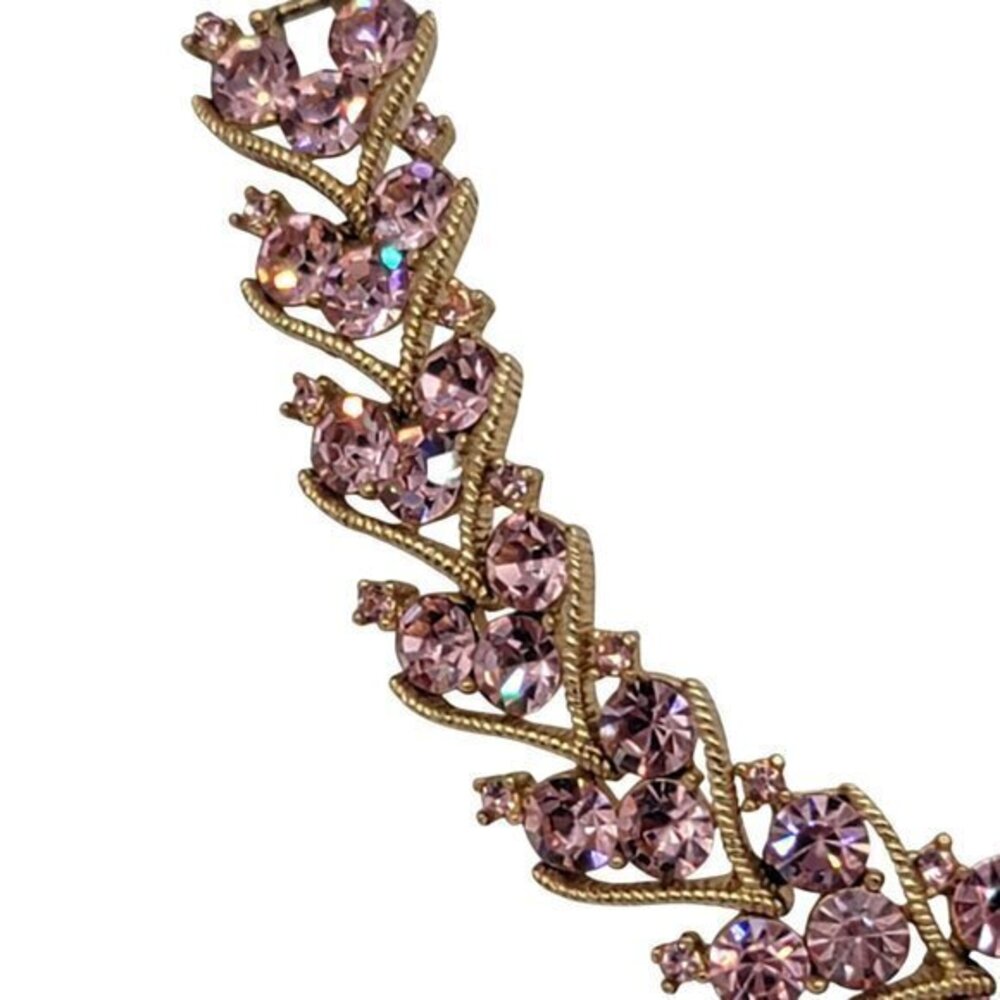 Vintage Crown Trifari Cavalcade Bracelet Gold Pink Rhinestone